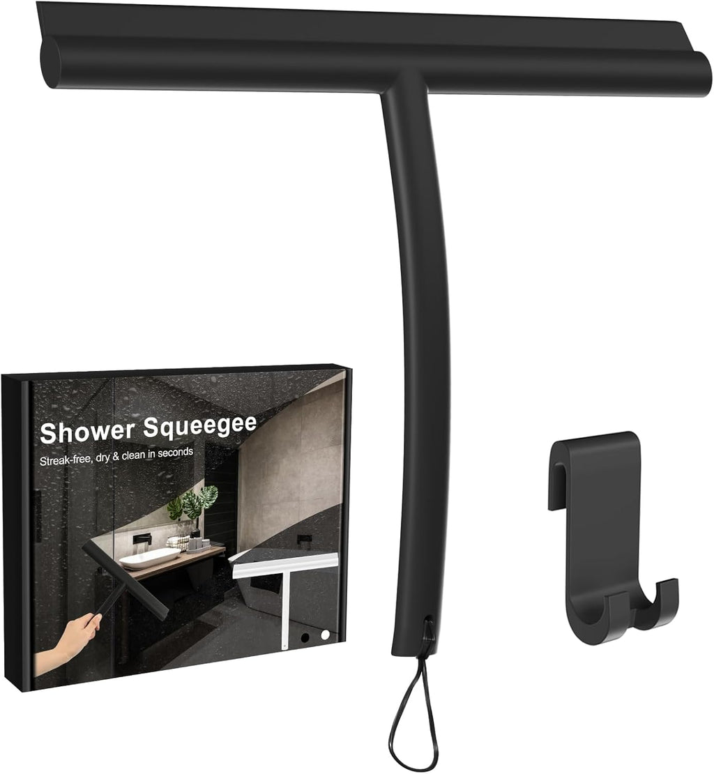 Shower Squeegee, Silicone Window Squeegee, Portable, Efficient Cleaning, with Hanging Cord, for Window Squeegee, Bathroom, Mirror, Glass Cleaning, Tiles, Black