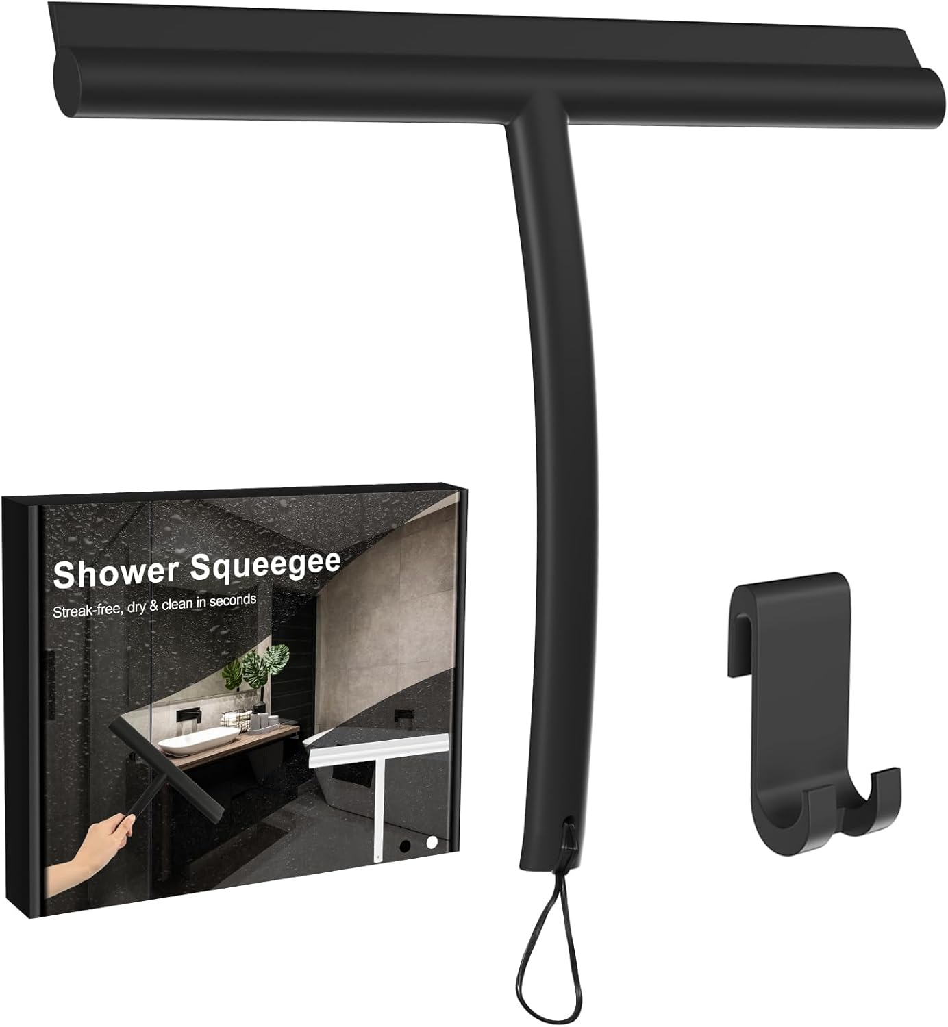 Shower Squeegee, Silicone Window Squeegee, Portable, Efficient Cleaning, with Hanging Cord, for Window Squeegee, Bathroom, Mirror, Glass Cleaning, Tiles, Black