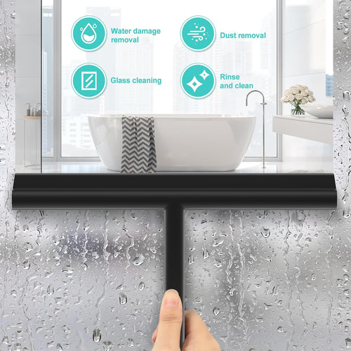 Shower Squeegee, Silicone Window Squeegee, Portable, Efficient Cleaning, with Hanging Cord, for Window Squeegee, Bathroom, Mirror, Glass Cleaning, Tiles, Black