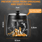 Ashtray with Lid, Windproof Ashtray for Outdoor and Indoor, Smell Proof Metal Ashtray for Garden, Bar, Balcony, Home Office Decoration, Black