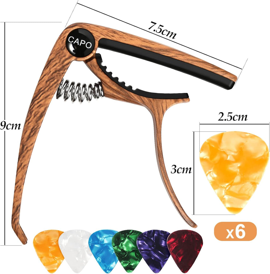 Capo for Guitar, Capo Guitars with 6 Picks, Capodasta Guitar for Ukulele, Western Guitar, Electric Guitar, Metal Wood