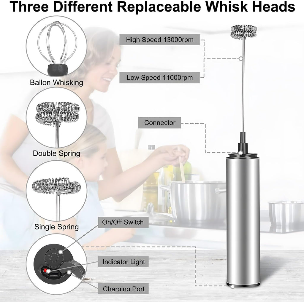 MOSUO Milk Frother Handheld Coffee Frother Electric Whisk, USB Rechargeable Foam Maker Bubbler Egg Beater for Latte Cappuccino Hot Chocolate