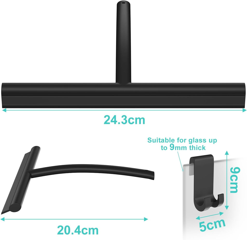 Shower Squeegee, Silicone Window Squeegee, Portable, Efficient Cleaning, with Hanging Cord, for Window Squeegee, Bathroom, Mirror, Glass Cleaning, Tiles, Black