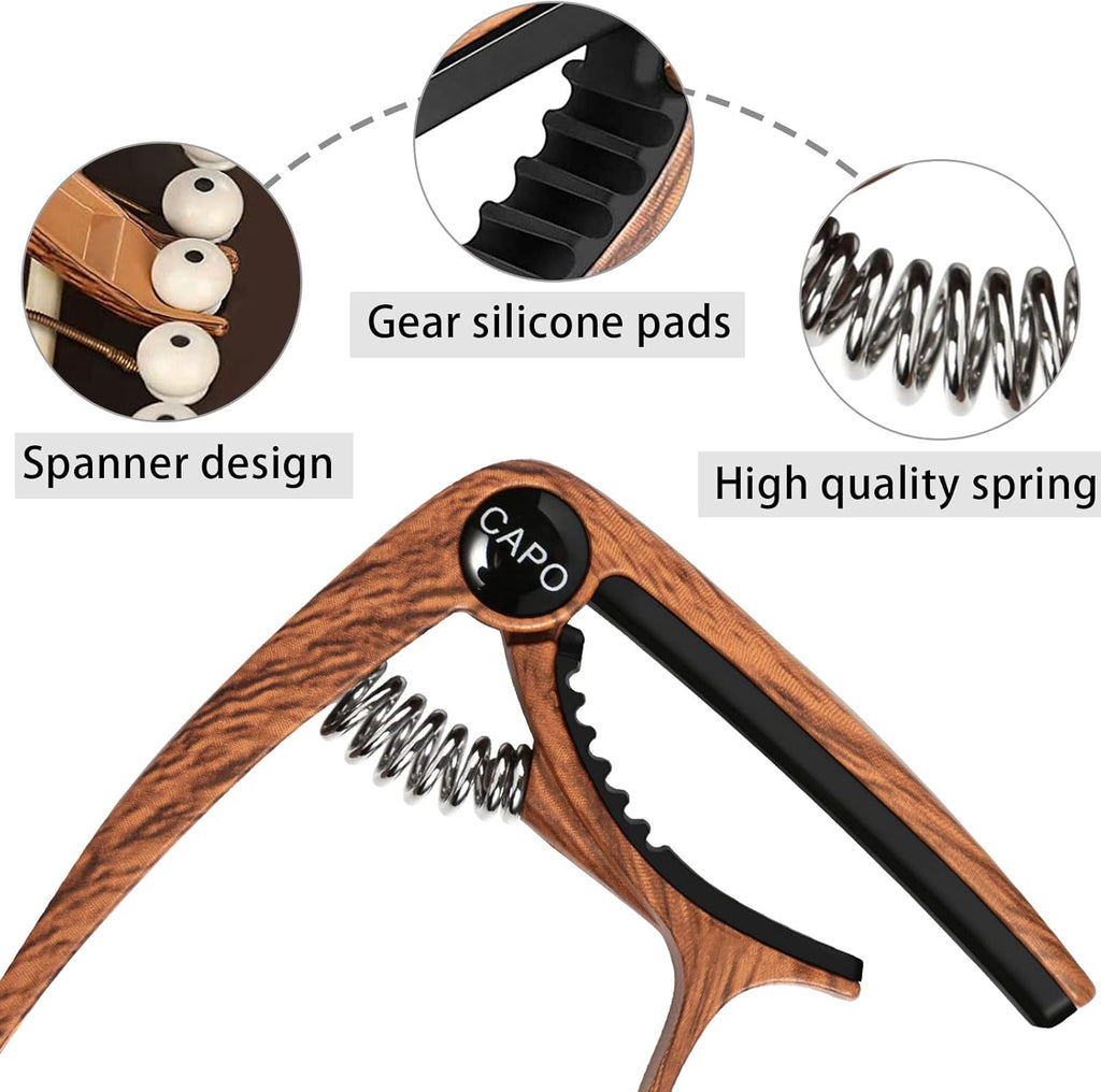 Capo for Guitar, Capo Guitars with 6 Picks, Capodasta Guitar for Ukulele, Western Guitar, Electric Guitar, Metal Wood