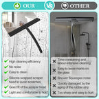 Shower Squeegee, Silicone Window Squeegee, Portable, Efficient Cleaning, with Hanging Cord, for Window Squeegee, Bathroom, Mirror, Glass Cleaning, Tiles, Black