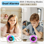 Children's Alarm Clock, Sleep Trainer with 15 Colour Light Alarm Clock, Snooze, Dual Alarm, Sunrise Simulator, Weekday/Weekend Mode, Digital Children's Alarm Clock for Boys and Girls
