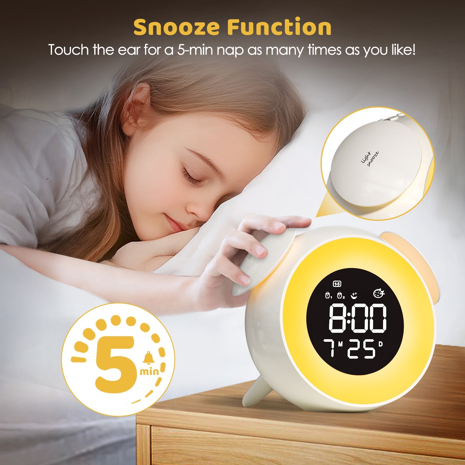Children's Alarm Clock, Sleep Trainer with 15 Colour Light Alarm Clock, Snooze, Dual Alarm, Sunrise Simulator, Weekday/Weekend Mode, Digital Children's Alarm Clock for Boys and Girls