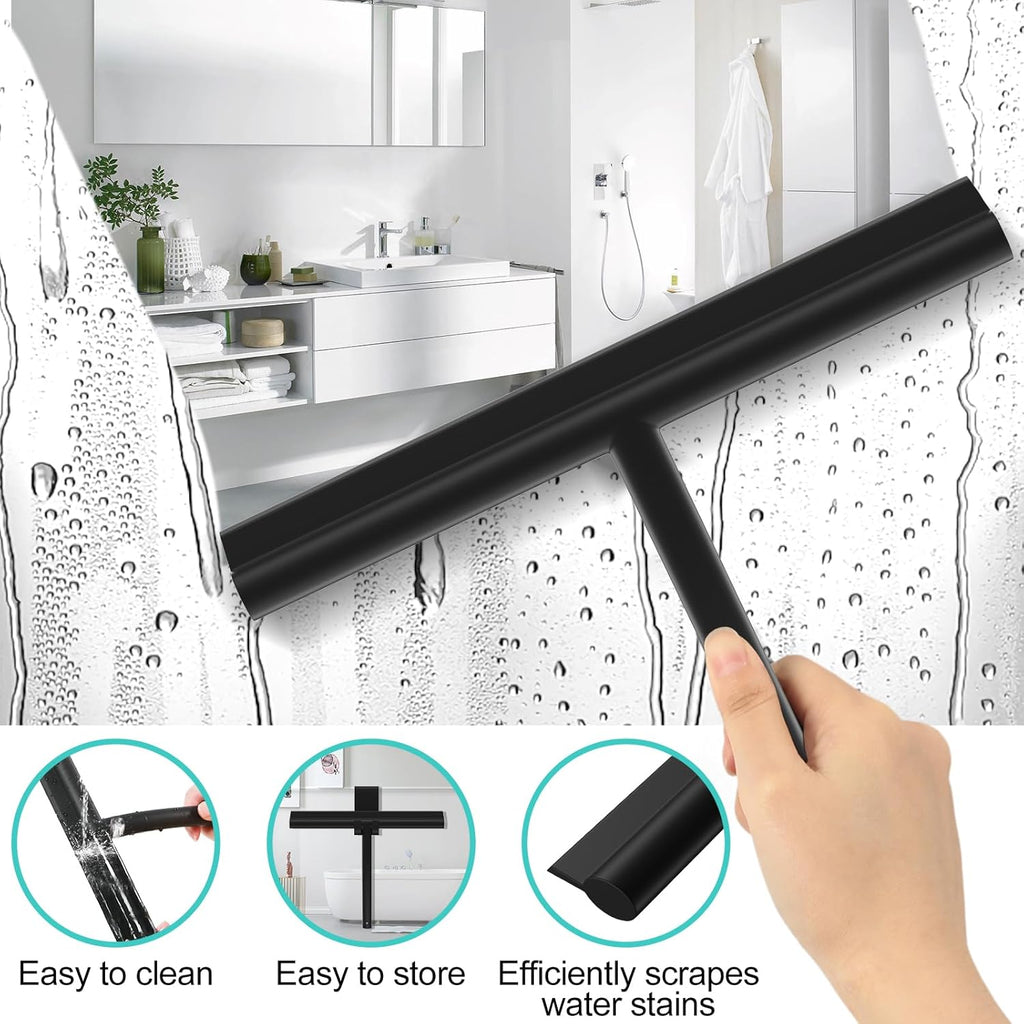 Shower Squeegee, Silicone Window Squeegee, Portable, Efficient Cleaning, with Hanging Cord, for Window Squeegee, Bathroom, Mirror, Glass Cleaning, Tiles, Black