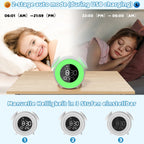 Children's Digital Alarm Clock, Children's Alarm Clock, Day/Night, LED Digital Clock with Snooze, 2 Alarms, 10 Colour Lights, 7 Ringtones, 12/24 H, Wake/Sunset Light