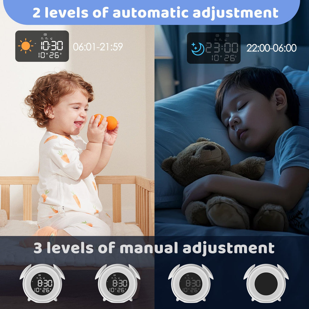Children's Alarm Clock, Sleep Trainer with 15 Colour Light Alarm Clock, Snooze, Dual Alarm, Sunrise Simulator, Weekday/Weekend Mode, Digital Children's Alarm Clock for Boys and Girls