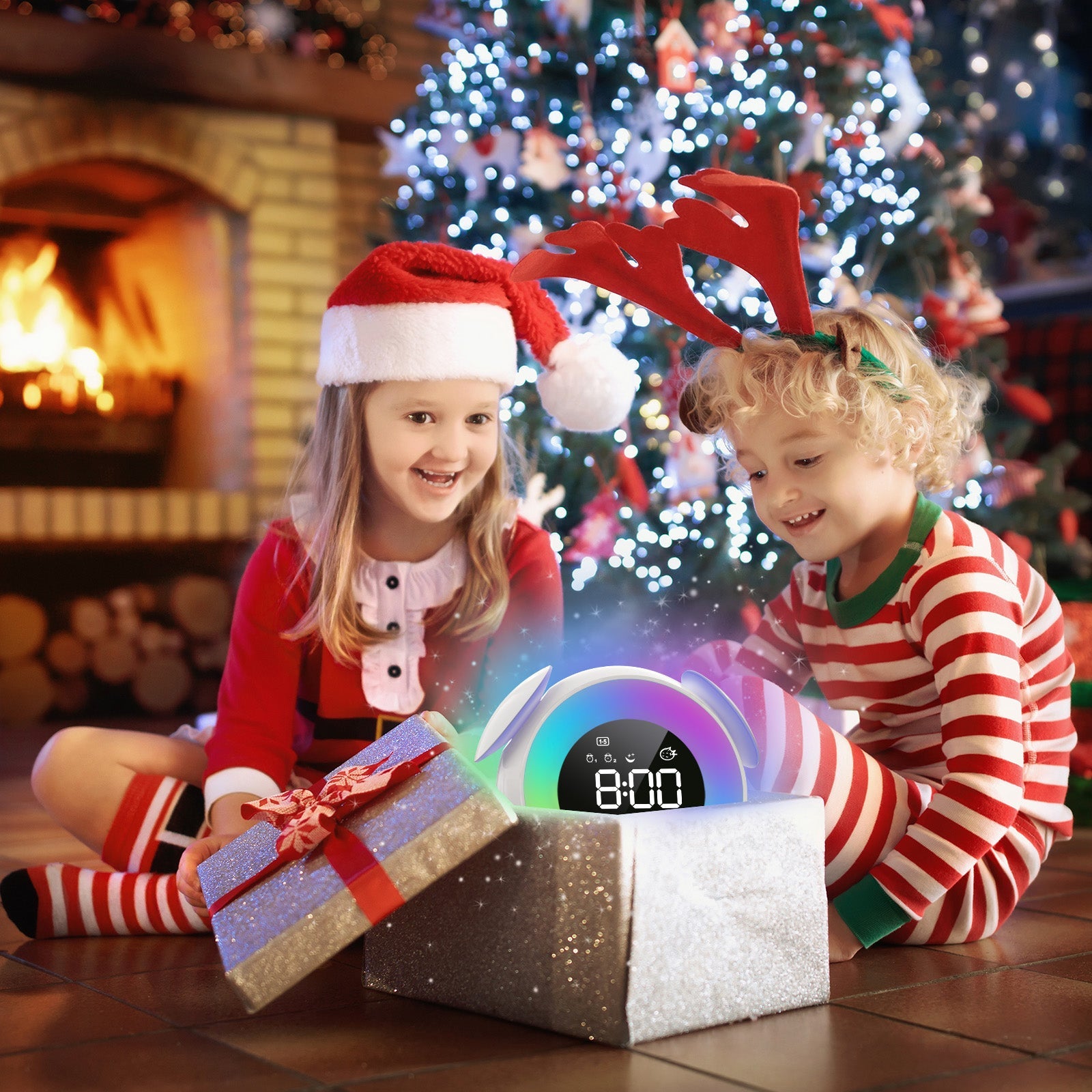 Children's Alarm Clock, Sleep Trainer with 15 Colour Light Alarm Clock, Snooze, Dual Alarm, Sunrise Simulator, Weekday/Weekend Mode, Digital Children's Alarm Clock for Boys and Girls